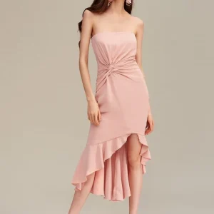 Robe Rose Poudré Longueur Asymetrique