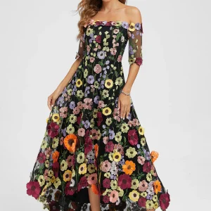Robe Trapèze En Tulle Floral