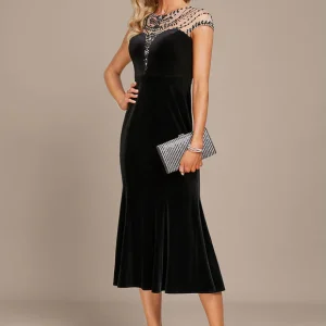 Robe Velours Élégante À Perles