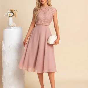 Robe Rose Poudrée Demoiselle D'Honneur Dentelle