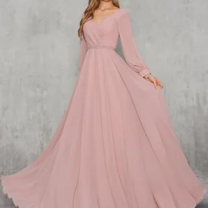 Robe Soirée Rose Poudré Manches