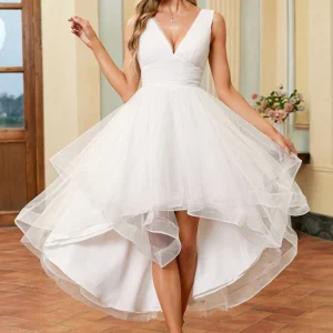 Robe Nuptiale Tulle Asymétrique Élégante