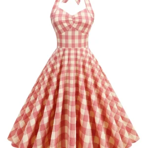 Robe vichy rose femme annee 60