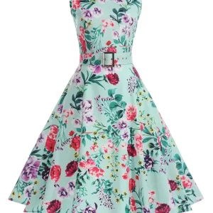 Robe Vintage Année 50 Rouge Jaune Vert Bleu