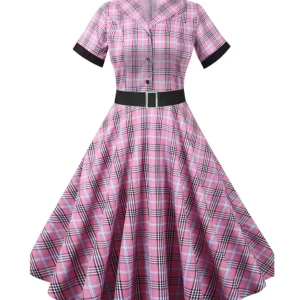 Robe Vintage Années 40 Unie Rose