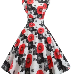 Robe Vintage Pin Up Blanche Fleurs