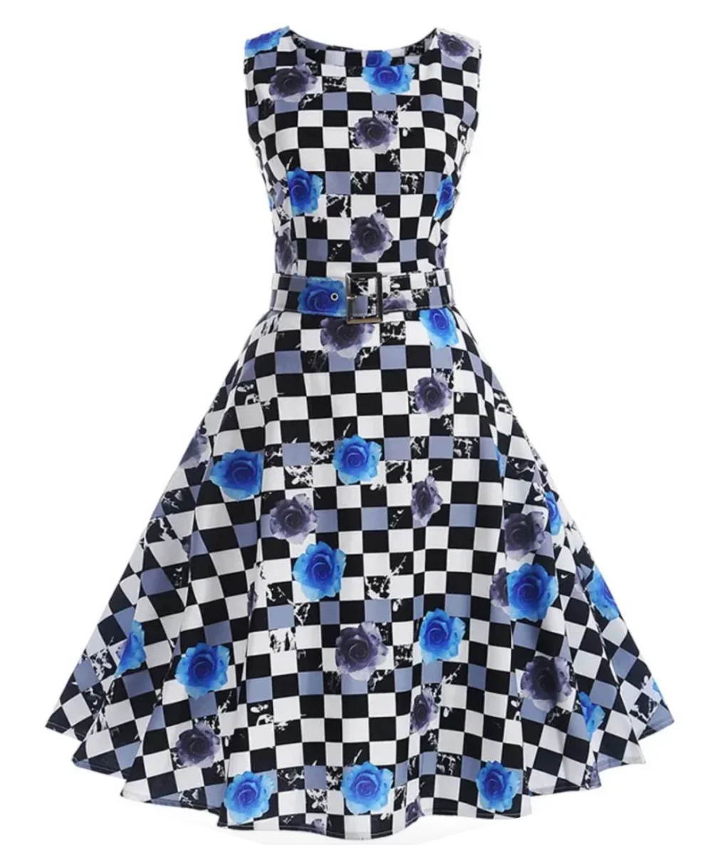 Robe Vintage Pin Up Fleur Bleue