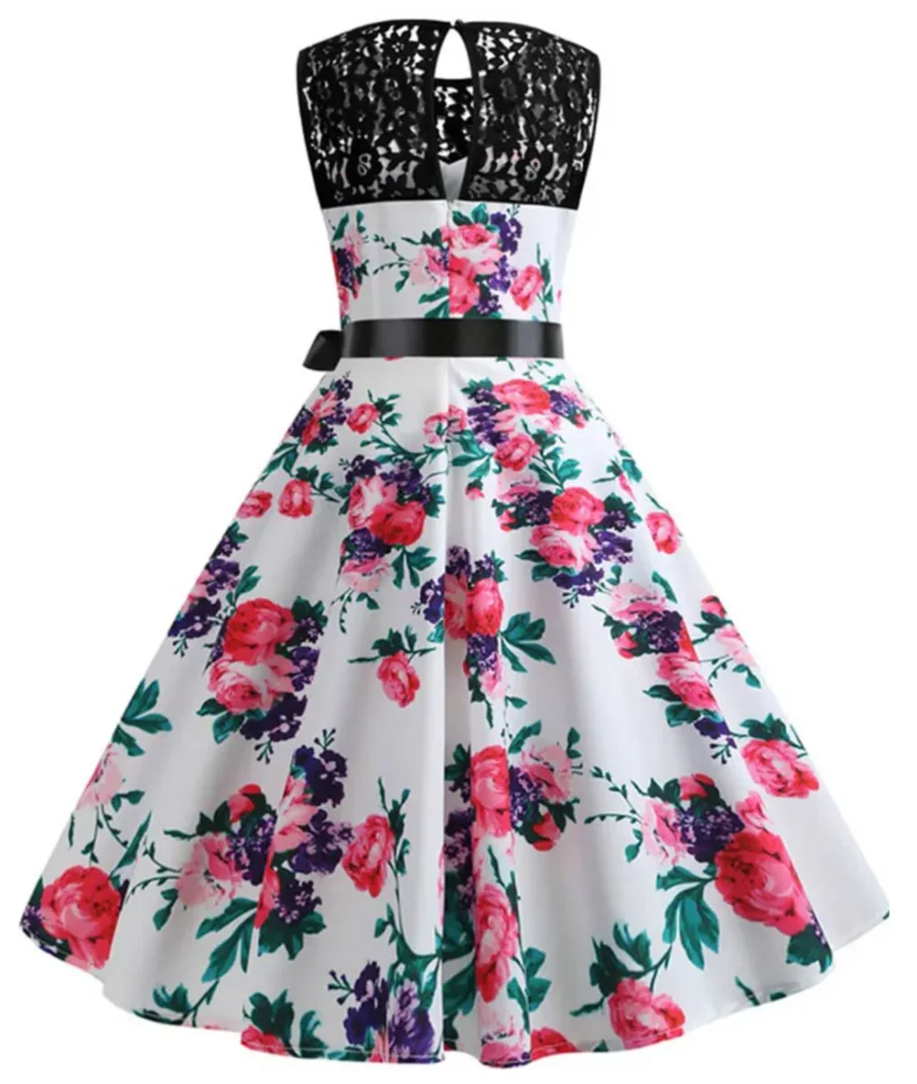 Robe Vintage Pin Up Fleurs Roses – Image 3