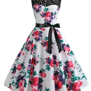 Robe Vintage Pin Up Fleurs Roses