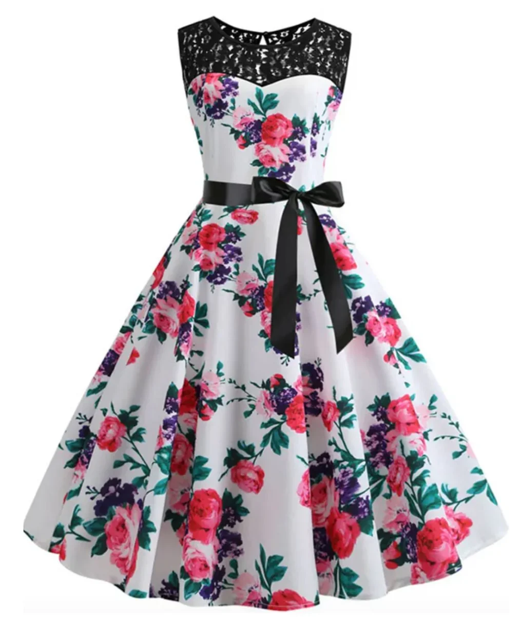 Robe Vintage Pin Up Fleurs Roses