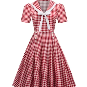 Robe Vintage Pin Up Quadrillée Rouge