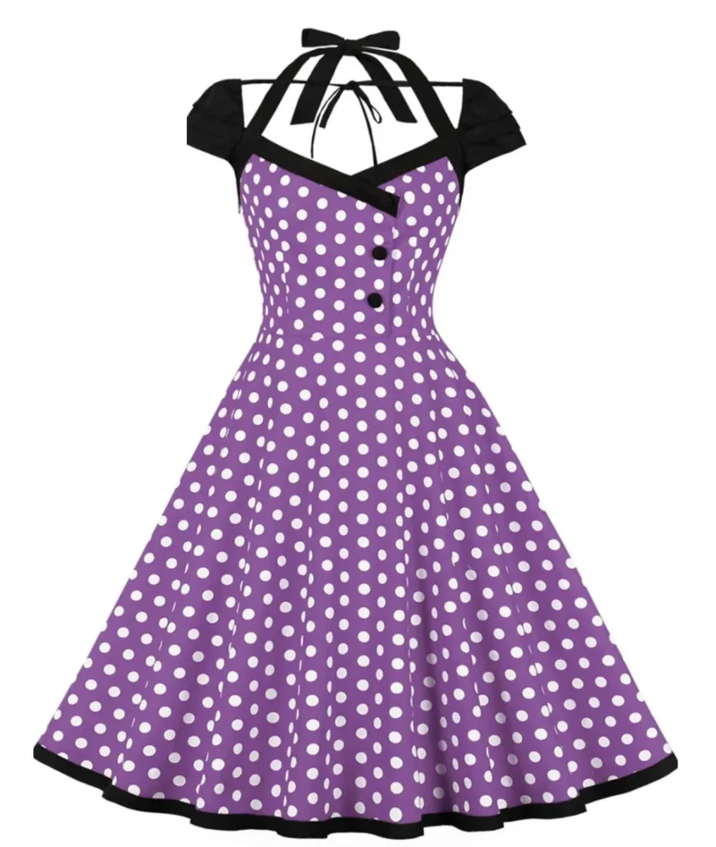 Robe Vintage Pin Up Violet Pois – Image 2