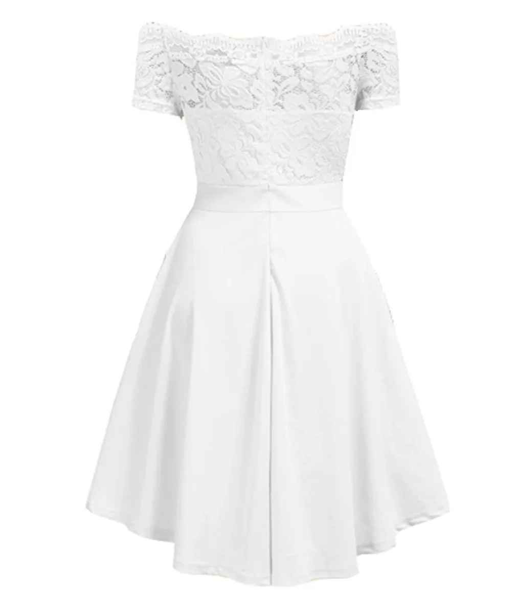 Robe Vintage Rockabilly Dentelle Blanc – Image 3