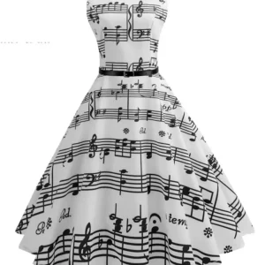 Robe Vintage Sans Manche Rockabilly Impression Musique